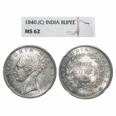 Victoria Queen, Silver, Rupee, 1840, CL, Calcutta Mint, B/VI, w/o 'M' incused, English Hea