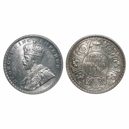 George V, Silver, Rupee, 1915, Calcutta Mint, No dot. F. Prid 211. GK 1031. Brilliant Unci