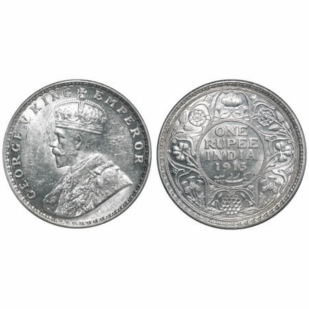 George V, Silver, Rupee, 1915, Bombay Mint, Dot. F. Prid 221. GK 1032. Brilliant Uncircula