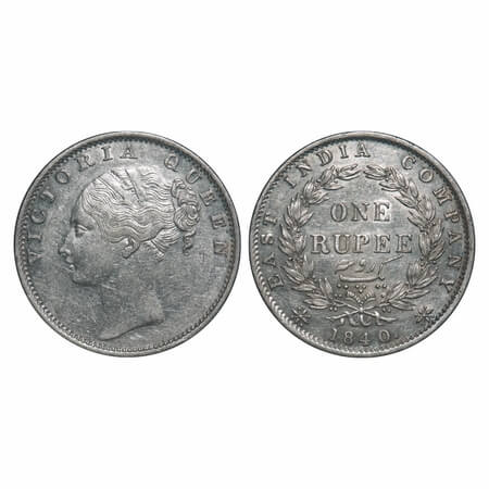 Victoria Queen, Silver, Rupee, 1840, CL, Bombay Mint, C/VI, w/o 'M' incused, English Head 