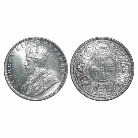 George V, Silver, Rupee, 1919, Bombay Mint, Dot, Ghost on Rev. F. Prid 225. GK 1040. Mint 