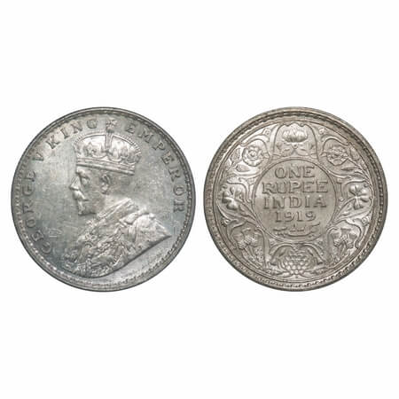 George V, Silver, Rupee, 1919, Bombay Mint, Dot. F. Prid 225. GK 1040. Mint State with lus