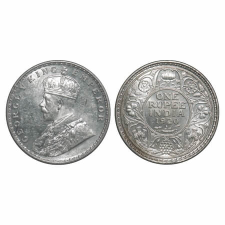 George V, Silver, Rupee, 1920, Calcutta Mint, No dot. F. Prid 216. GK 1041. Mint State wit