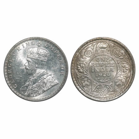 George V, Silver, Rupee, 1920, Bombay Mint, Dot. F. Prid 226. GK 1042. Mint State, Toned R