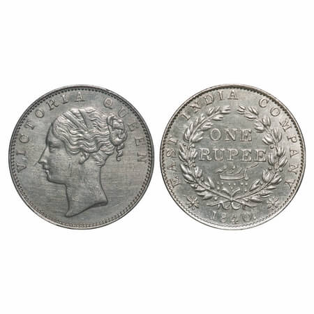 Victoria Queen, Silver, Rupee, 1840, CL, Madras Mint, A/IV, 'S' incused, English Head, Wre