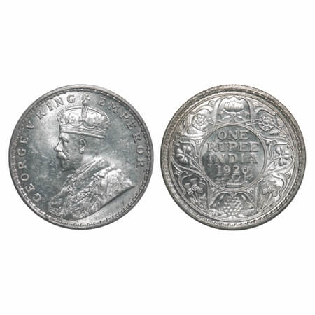 George V, Silver, Rupee, 1920, Bombay Mint, Dot, Ghost on Rev. F. Prid 226. GK 1042. Mint 