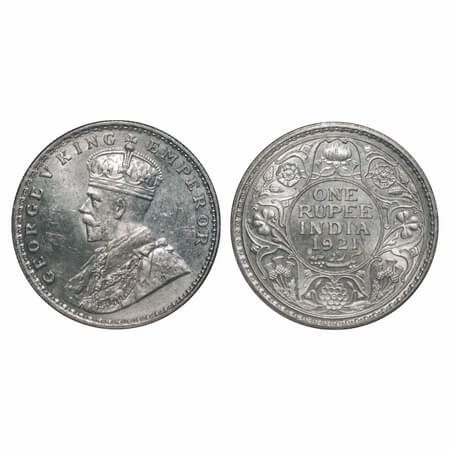 George V, Silver, Rupee, 1921, Bombay Mint, Dot. F. Prid 227. GK 1043. Brilliant Uncircula