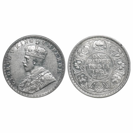 George V, Silver, Rupee, 1921, Bombay Mint, Dot. F. Prid 227. GK 1043. About Uncirculated.