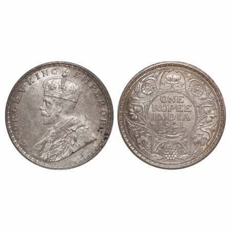 George V, Silver, Rupee, 1921, Bombay Mint, Dot. F. Prid 227. GK 1043. Brilliant Uncircula