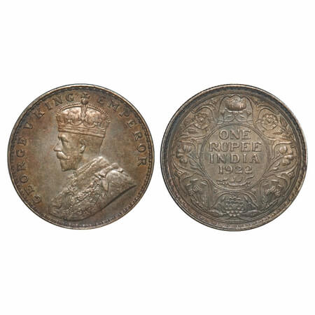 George V, Silver, Rupee, 1922, Bombay Mint, Dot. F. Prid 228. GK 1044. Uncirculated, Toned