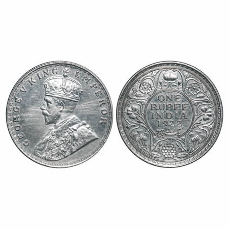 George V, Silver, Rupee, 1922, Bombay Mint, Dot. F. Prid 228. GK 1044. About Uncirculated.