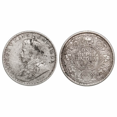 George V, Silver, Rupee, 1922, Bombay Mint, Dot. F. Prid 228. GK 1044. Very Fine+. Very Sc