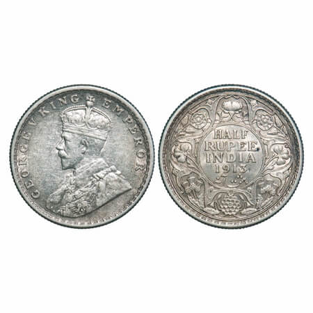 George V, Silver, Half Rupee, 1913, Bombay Mint, Dot. F. Prid. GK 1049. Extremely Fine+. R