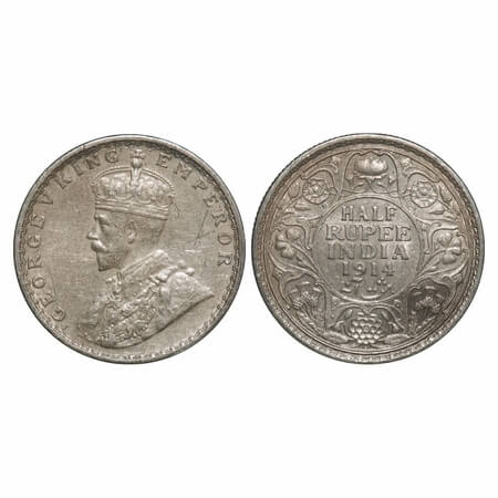 George V, Silver, Half Rupee, 1914, Bombay Mint, Dot. F. Prid 338. GK 1051. Extremely Fine