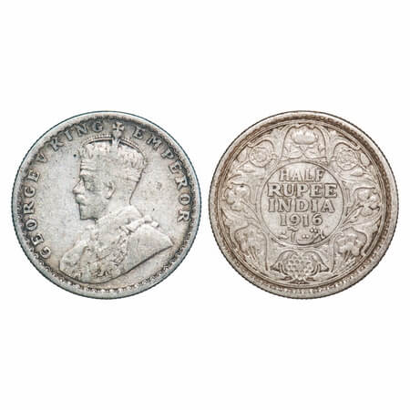 George V, Silver, Half Rupee, 1916, Bombay Mint, Dot. F. Prid 340. GK 1054. Very Fine. Sca