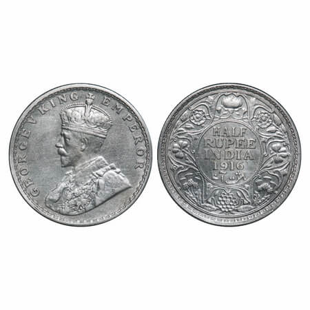 George V, Silver, Half Rupee, 1916, Bombay Mint, Dot. F. Prid 340. GK 1054. Extremely Fine