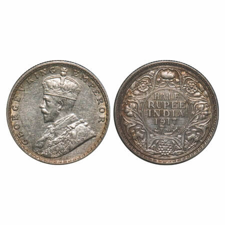 George V, Silver, Half Rupee, 1917, Bombay Mint, Dot. F. Prid 341. GK 1055. Extremely Fine