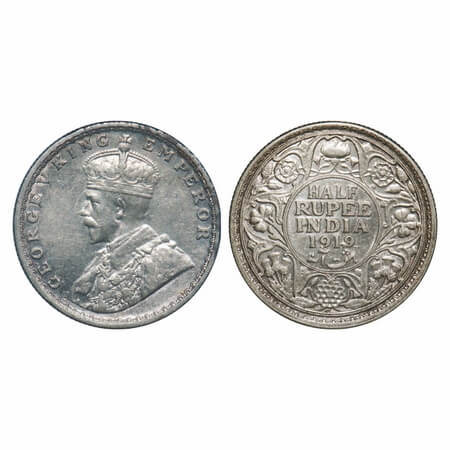 George V, Silver, Half Rupee, 1919, Bombay Mint, Dot. F. Prid 343. GK 1057. Extremely Fine
