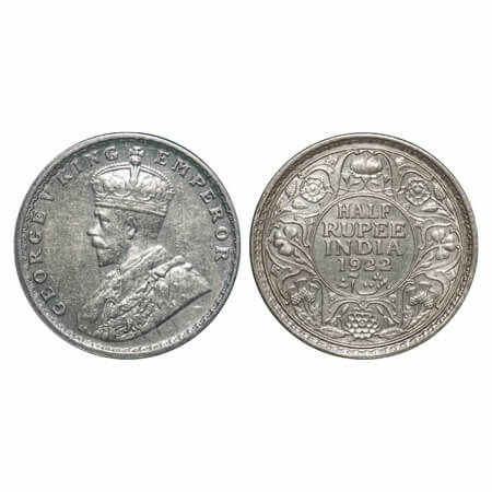 George V, Silver, Half Rupee, 1922, Calcutta Mint, No dot. F. Prid 325. GK 1059. Extremely
