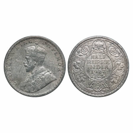George V, Silver, Half Rupee, 1922, Bombay Mint, Dot. F. Prid 344. GK 1060. Very Fine. Sca