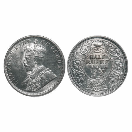George V, Silver, Half Rupee, 1923, Calcutta Mint, No dot. F. Prid 326. GK 1061. Almost Un