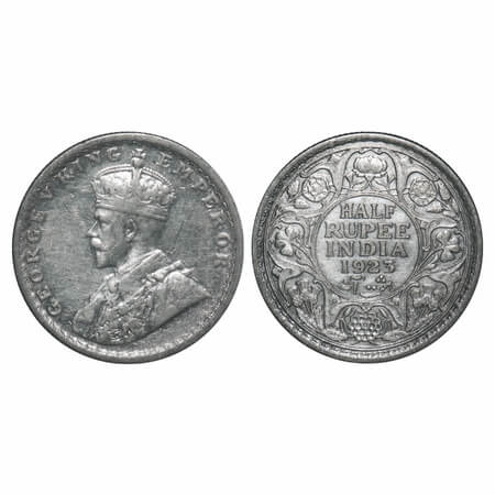 George V, Silver, Half Rupee, 1923, Calcutta Mint, No dot. F. Prid 326. GK 1061. Very Fine