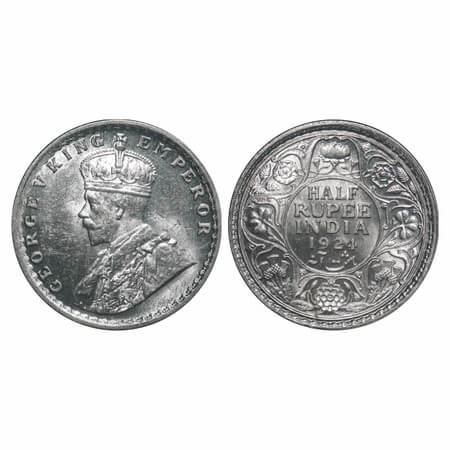 George V, Silver, Half Rupee, 1924, Calcutta Mint, No dot. F. Prid 327. GK 1063. Mint Stat