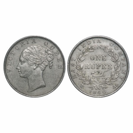 Victoria Queen, Silver, Rupee, 1840, CL, Madras Mint, A/VII, 'S' incused, English Head, Wr