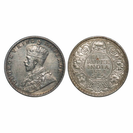 George V, Silver, Half Rupee, 1924, Bombay Mint, Dot. F. Prid 346. GK 1064. Extremely Fine