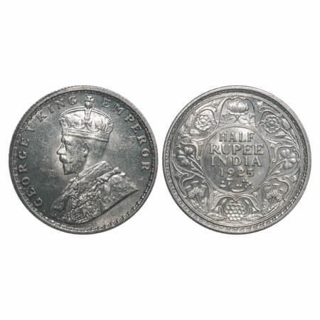 George V, Silver, Half Rupee, 1925, Calcutta Mint, No dot. F. Prid 328. GK 1065. Brilliant