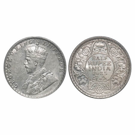 George V, Silver, Half Rupee, 1925, Bombay Mint, Dot. F. Prid 347. GK 1066. Extremely Fine