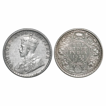 George V, Silver, Half Rupee, 1925, Bombay Mint, Dot. F. Prid 347. GK 1066. Extremely Fine