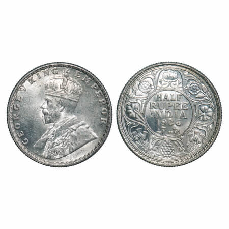 George V, Silver, Half Rupee, 1926, Bombay Mint, Dot. F. Prid 348. GK 1068. Brilliant Unci