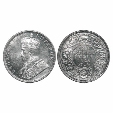 George V, Silver, Half Rupee, 1928, Bombay Mint, Dot. F. Prid 349. GK 1070. Mint State. Ra