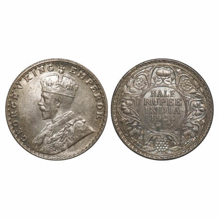 George V, Silver, Half Rupee, 1928, Bombay Mint, Dot. F. Prid 349. GK 1070. Uncirculated, 