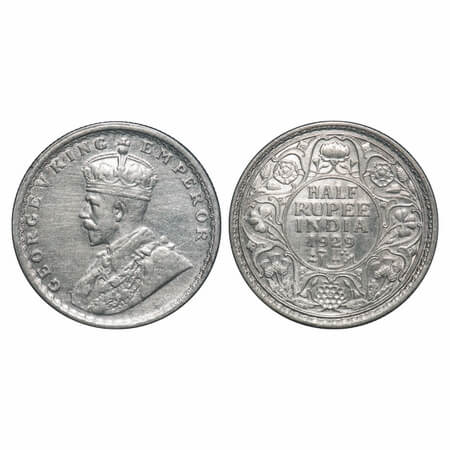 George V, Silver, Half Rupee, 1929, Calcutta Mint, No dot. F. Prid 331. GK 1071. Extremely