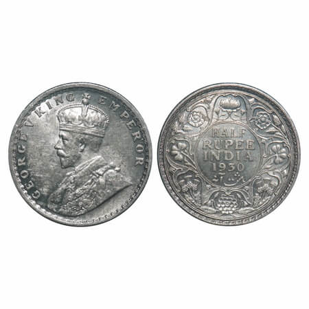 George V, Silver, Half Rupee, 1930, Calcutta Mint, No dot. F. Prid 332. GK 1072. Uncircula