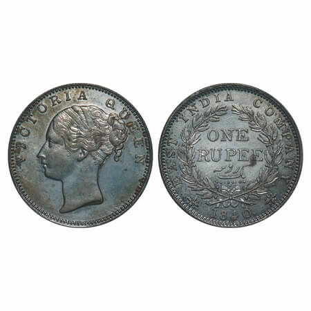 Victoria Queen, Silver, Rupee, 1840, CL, Bombay Mint, A/I, English Head, Wreath with 19 Be
