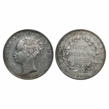 Victoria Queen, Silver, Rupee, 1840, CL, Bombay Mint, A/I(i), English Head, With Two leave