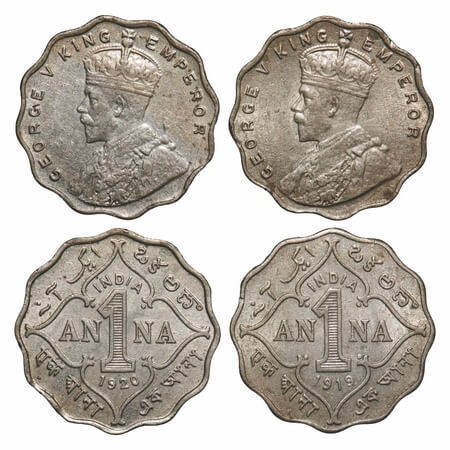 George V, Copper-Nickel, 1 Anna, (2 coins), 1919, 1920, Bombay Mint, No dot. F. Prid 949, 