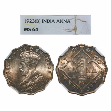 George V, Copper-Nickel, 1 Anna, 1923, Bombay Mint, Dot. F. Prid 951. GK 1151. NGC Slabbed