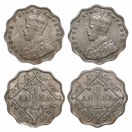 George V, Copper-Nickel, 1 Anna, (2 coins), 1924, 1925, Bombay Mint, Dot. F. Prid 952, 953