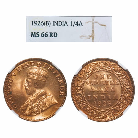 George V, Bronze, Quarter Anna, 1926, Bombay Mint, Dot. F. Prid 679. GK 1183. NGC Slabbed 