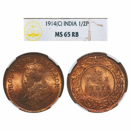 George V, Bronze, 1/2 Pice, 1914, Calcutta Mint, no mint mark. F. Prid 747. GK 1200. NGC S