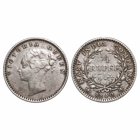 Victoria Queen, Silver, 1/4 Rupee, 1840, CL, Madras Mint, A(a)/I, 'S' incused, Normal 'S',