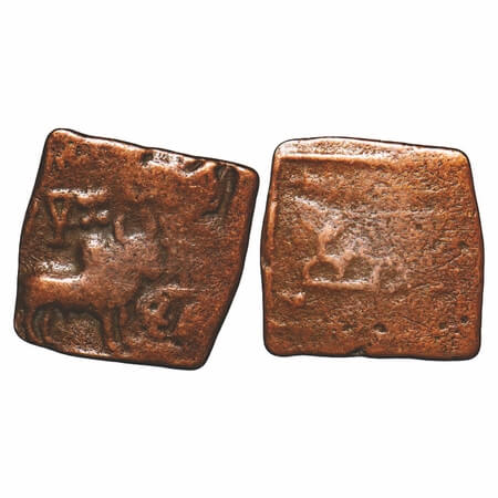 Satavahanas, Satakarni, Marathawada Region, Copper Unit, 1.48g, 15.83x16.02mm, Obv: Humed 