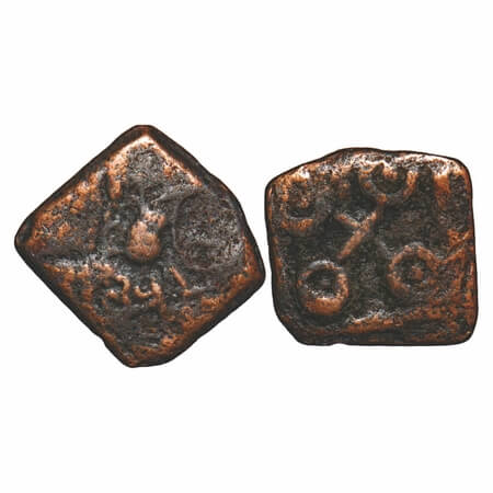 Satavahanas, Siri Satakarni, Junnar Lion type, Copper Unit, 2.14g, 17.19x16.54mm, Obv: Tra