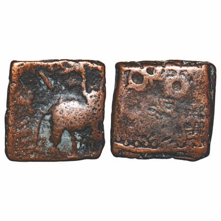Satavahanas, Siri Satakarni, Copper Unit, 3.68g, 15.90x15.67mm, Obv: Elephant walking to r