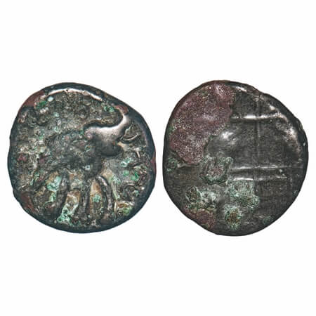 Satavahanas, Kosikiputra Siri Satakarni, Newase-paithan region, Copper Unit, 4.71g, 18.91x