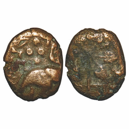 Satavahanas, Kosikiputasa Siri Satakarni, Newase-paithan Region, Copper Unit, 5.34g, 18.75